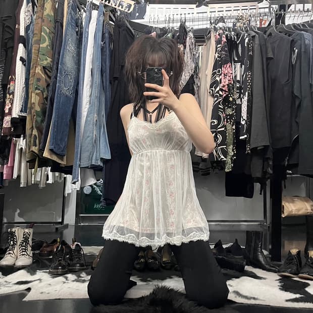 플라워 패턴 레이어드 슬리브리스