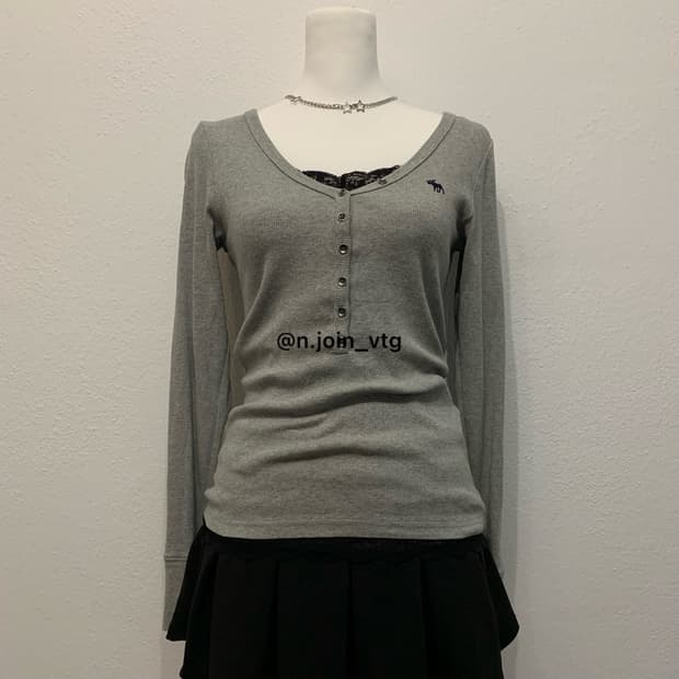 아베크롬비 헨리넥 멜란지 그레이 롱슬리브 홀리스터