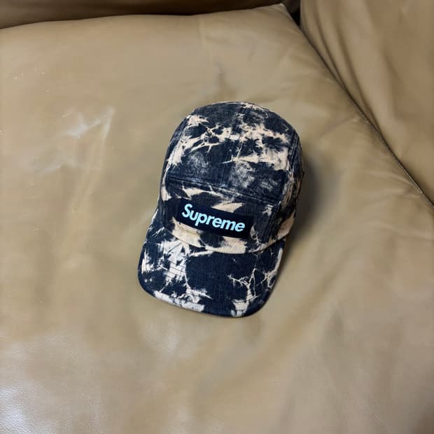 슈프림 캠프캡 모자 박스로고 데님 다이드 러스트