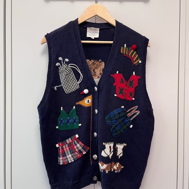 (Rare) Susan bristol 핸드메이드 자수 패치 니트 조끼
