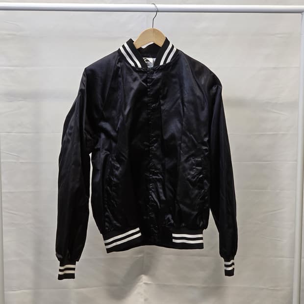 Augusta Sportswear 블랙 새틴 베이스볼 바시티 자켓 M