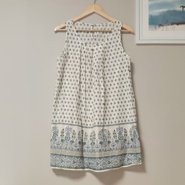 빈티지 블루 블루밍 코튼 원피스