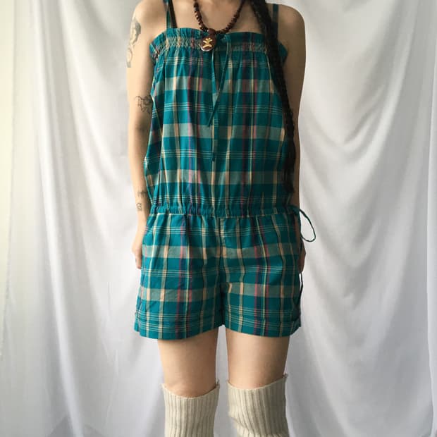 Check pattern short jumpsuit