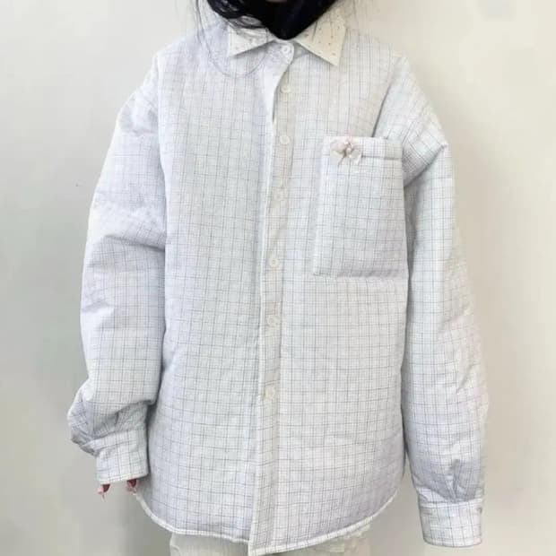 구해요)샵페어리 패디드 체크 자켓 셔츠 크림 