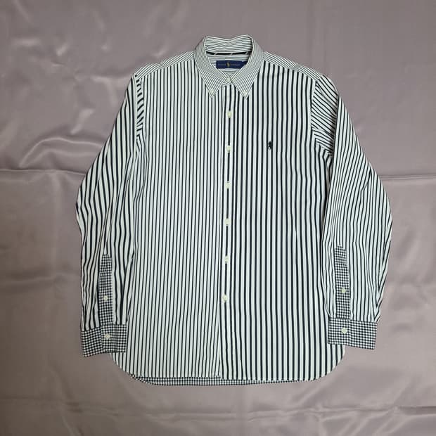 (새상품급 M 100) 폴로 랄프로렌 스트라이프 킹엄체크 긴팔 셔츠