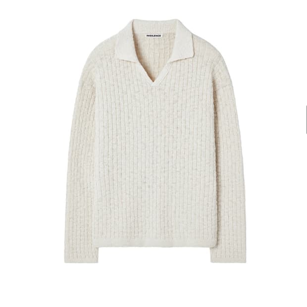 인사일런스 오픈 칼라 그리드 니트 NATURAL CREAM