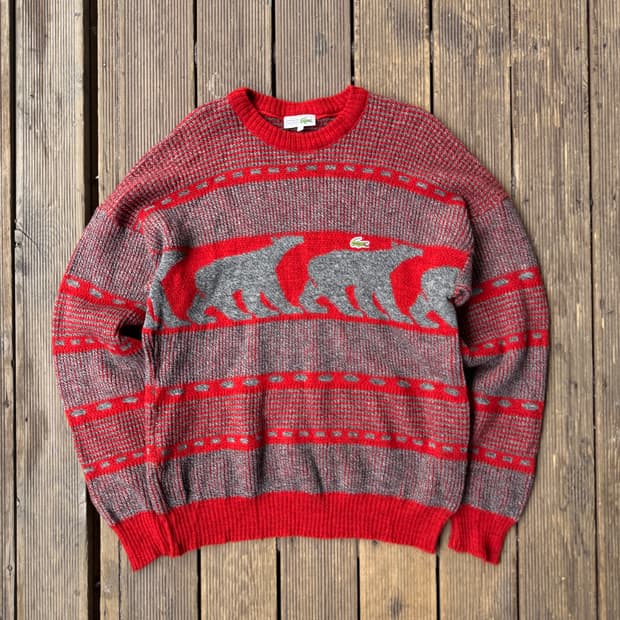 라코스테 곰돌이패턴 레드 니트