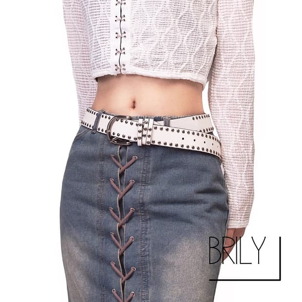 [Unisex] LUV더블 아일렛 스터드 y2k 레트로 가죽 벨트