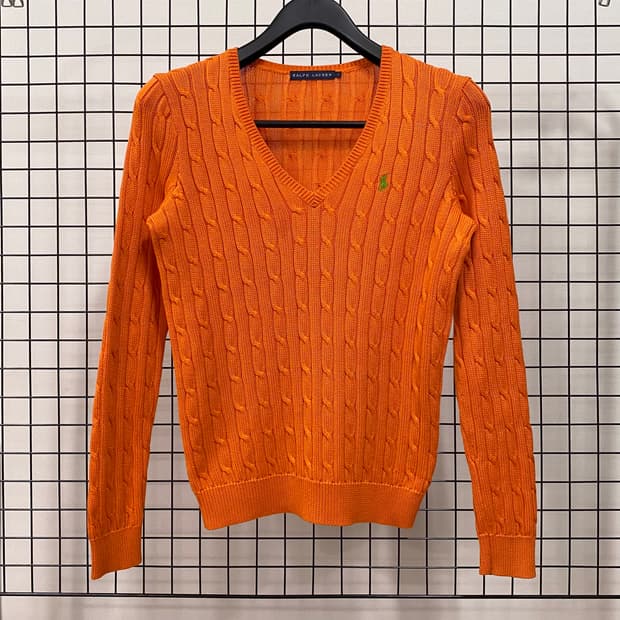 폴로 랄프로렌 케이블 브이넥 니트 오렌지