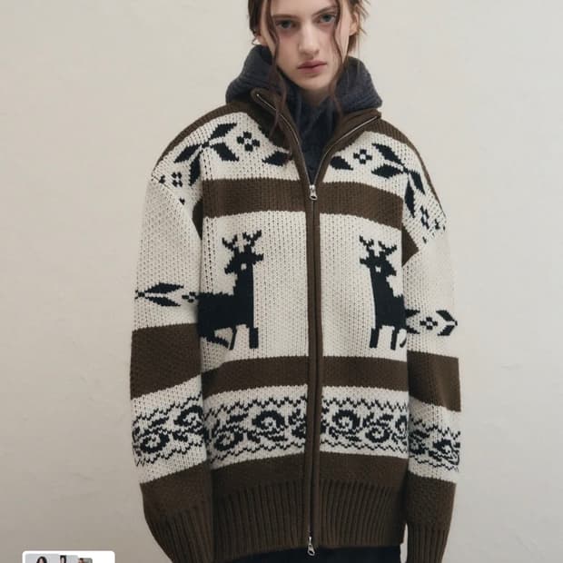 레더리 노르딕 니트집업 (브라운M,크림S)