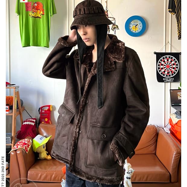 90s KANSAI YAMAMOTO Leather Fur Coat