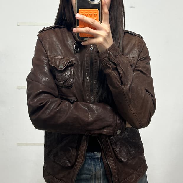 뮤즈룸 에디슬리먼st 레더 자켓 브라운