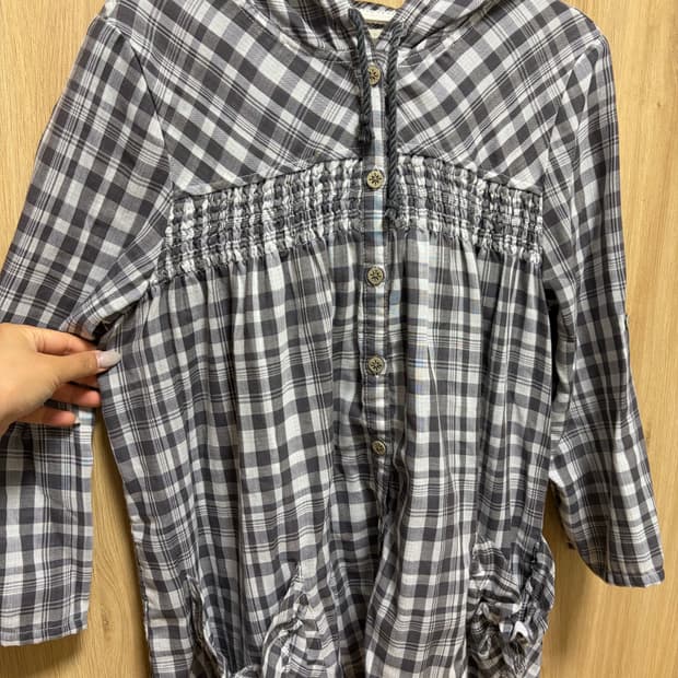 모리걸 체크 후드 블라우스 셔츠 하구미 스즈코