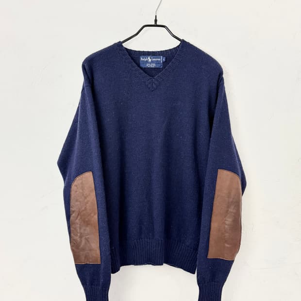 빈티지 랄프로렌 엘보우 패치 니트