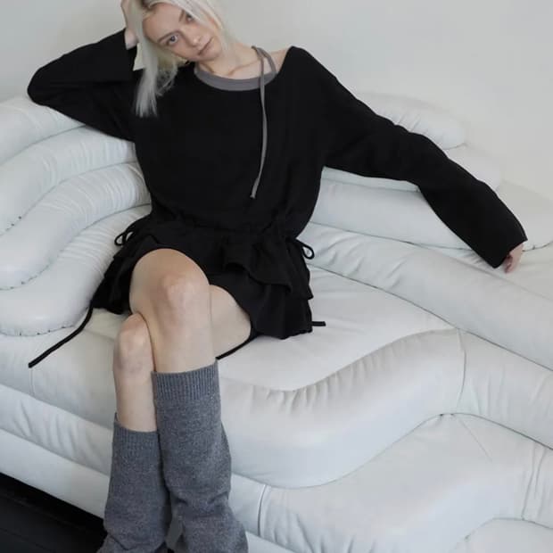 렌세 Frill Layered Long Sleeve Black