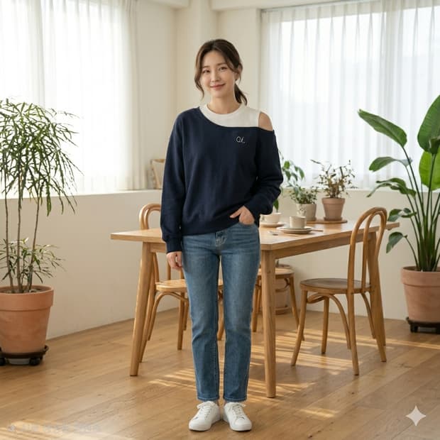 오아이오아이 컬렉션 레이어드 오프숄더 맨투맨