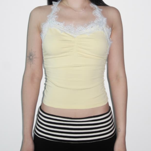 아람하우스 Lace Shirring Halter Top