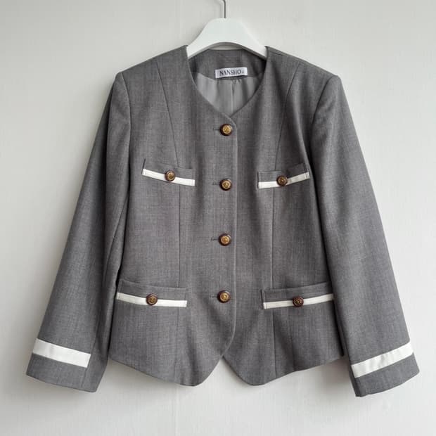 NANSHO 골드버튼 레트로 배색 그레이 자켓