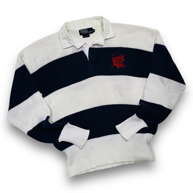 폴로 랄프로렌 80s 카라넥 배색 단가라 빈티지 니트