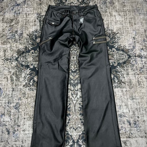Custom culture fake leather biker jeans