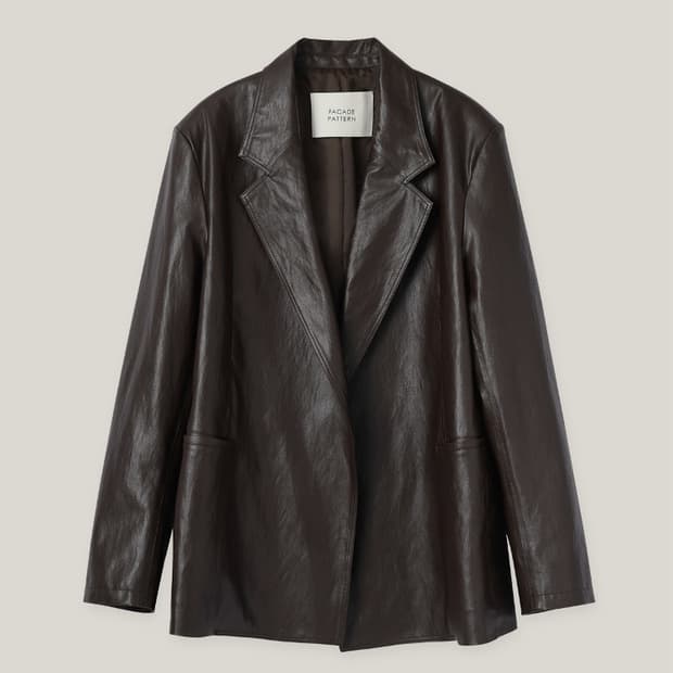 파사드패턴 오버핏 레더자켓 브라운