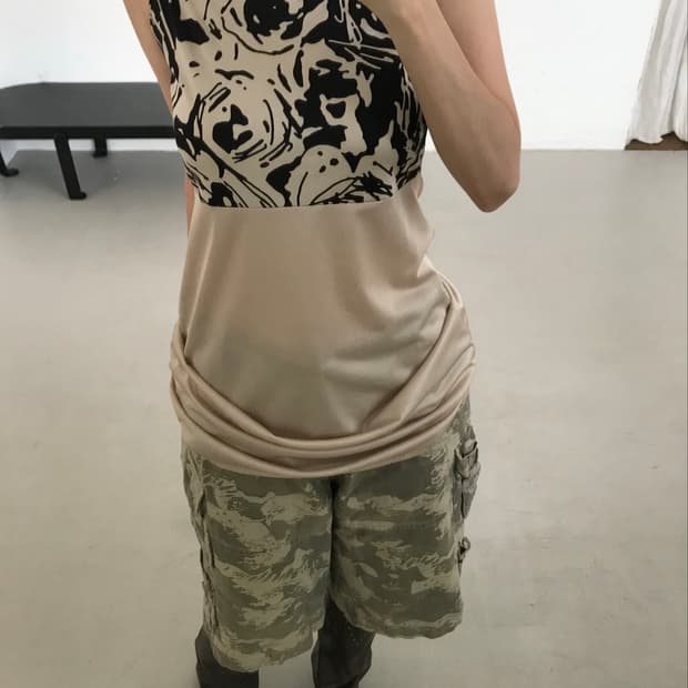 vintage beige pattern sleeveless
