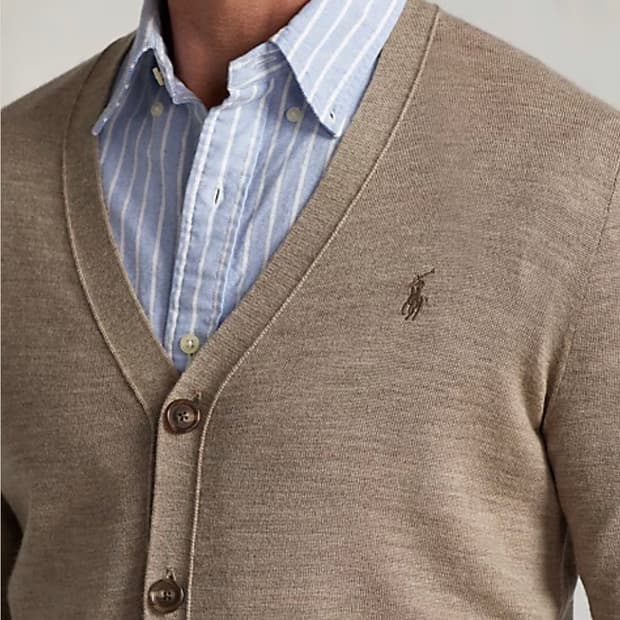 폴로 랄프로렌 워셔블 울 브이넥 가디건 브라운