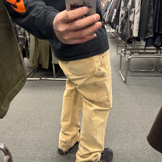 33)칼하트 빈티지 베이지 더블니 워크팬츠