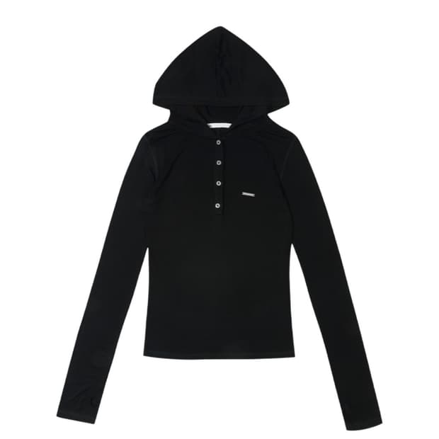 보헤미안 서울 후드 버튼 워머 티셔츠 블랙