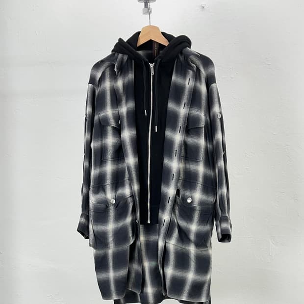 미하라 야스히로 컴바인 블랙 체크 후디 셔츠 자켓