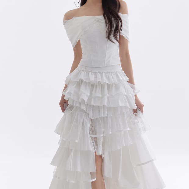 더티스Belle Fleur Ruffle Maxi Skirt (Ivory)