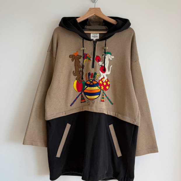 올드 까스텔바작(Castelbajac) 하프 집업 롱 후드