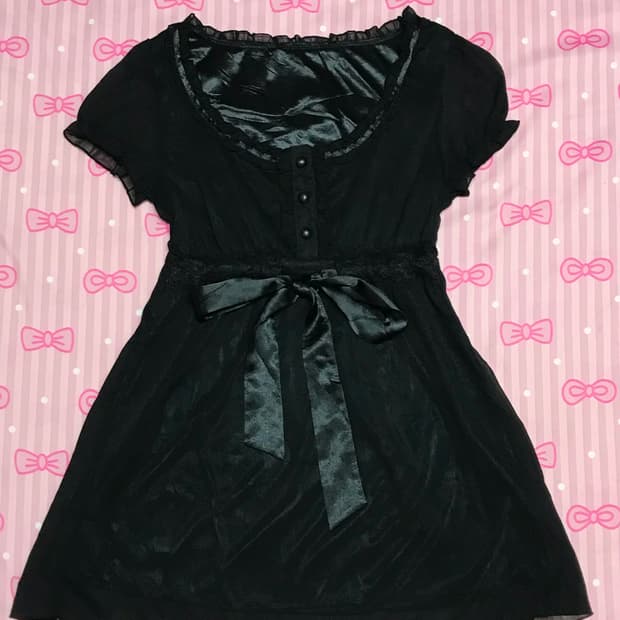 블랙 레이스 리본 블라우스