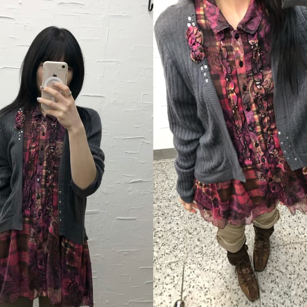 vintage layerd cardigan blouse