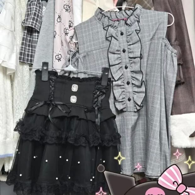 마즈 mars 체크 옾숄 블라우스 양지뢰 양산형 지뢰계 섭컬 일브