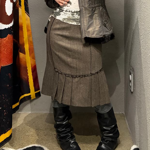 빈티지 디테일 모 미디스커트