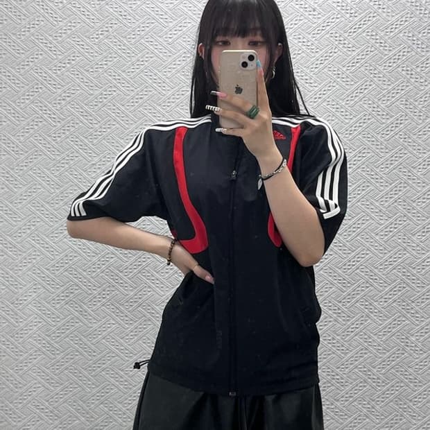 아디다스 올드스쿨 레트로 배색 반팔 바람막이 집업 95 C12987