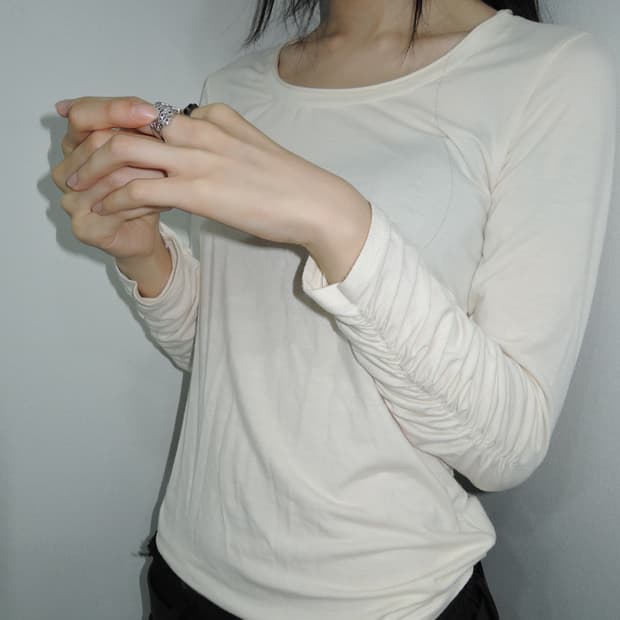 Shirring U-Neck Top