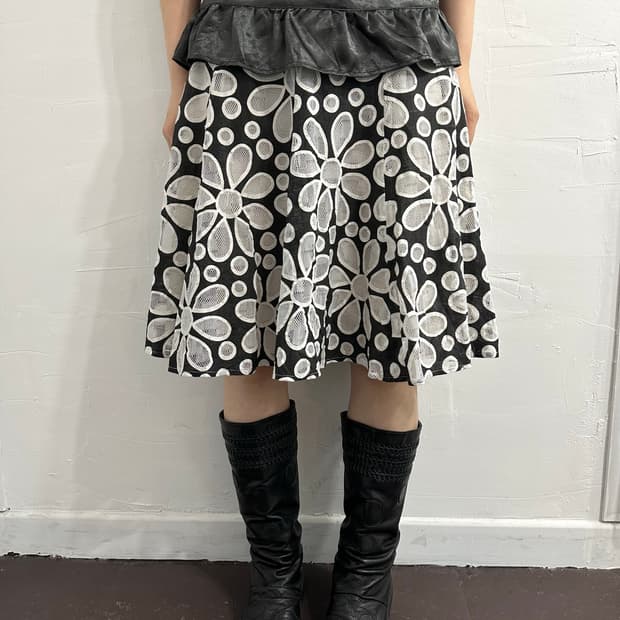 flower mesh midi skirt