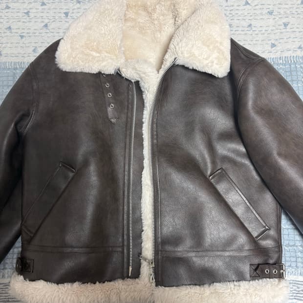 론트 비건 레더 무스탕 다크브라운 L