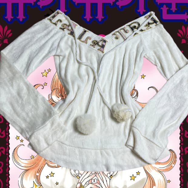 트랄랄라 트랄랄라 폼폼 오프숄더 니트