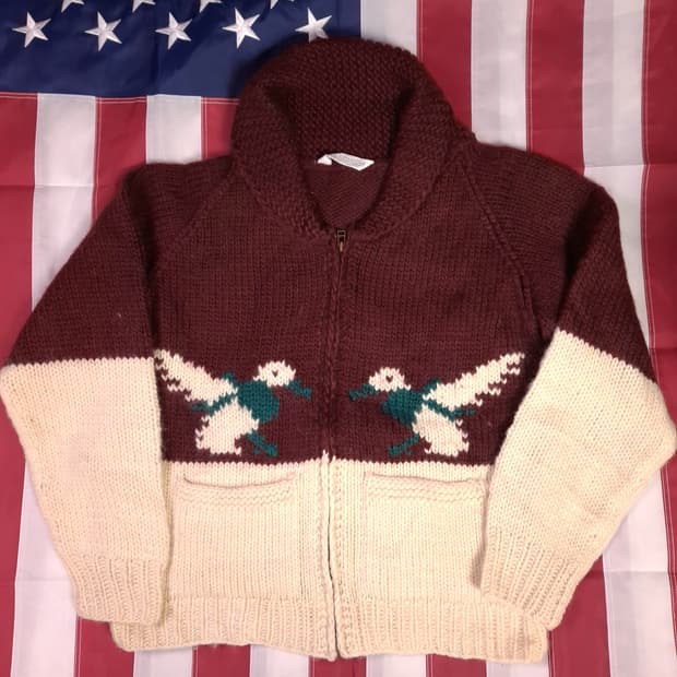 특A 오리지날 80's 일본판 컬럼비아 청둥오리 울 코위찬 가디건