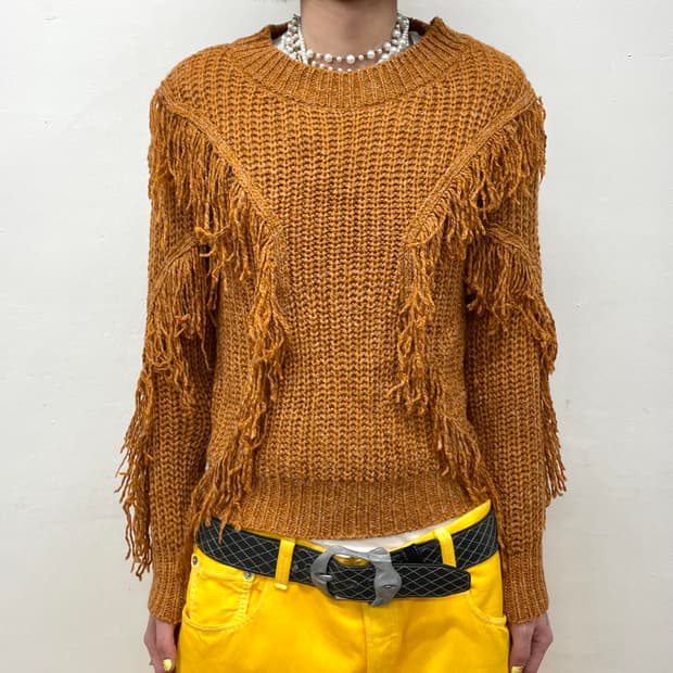 light brown fringe knitwea