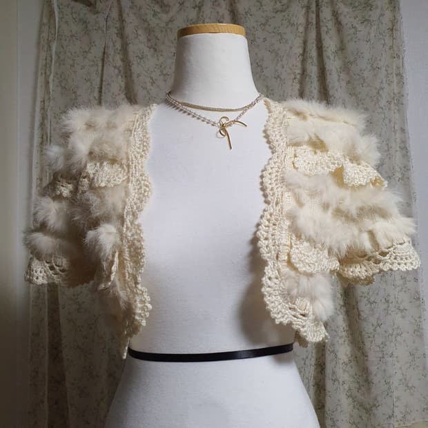 [갸루] 아이보리 퍼 숏 볼레로 가디건