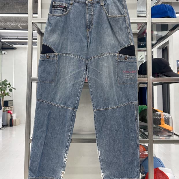 푸부 00s 카고 메쉬 포켓 와이드 데님 팬츠