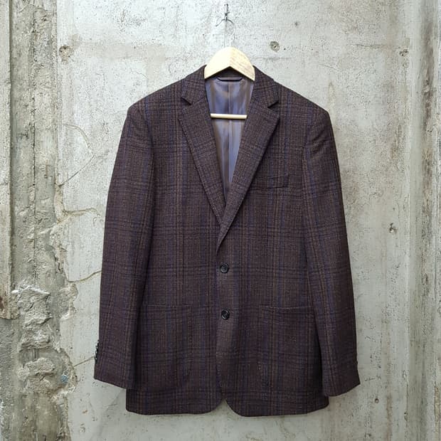 브룩스브라더스 체크 브라운 울캐시 자켓 100사이즈