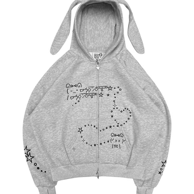 MALFUNCTION BUNNY ZIP HOODIE GREY MARL