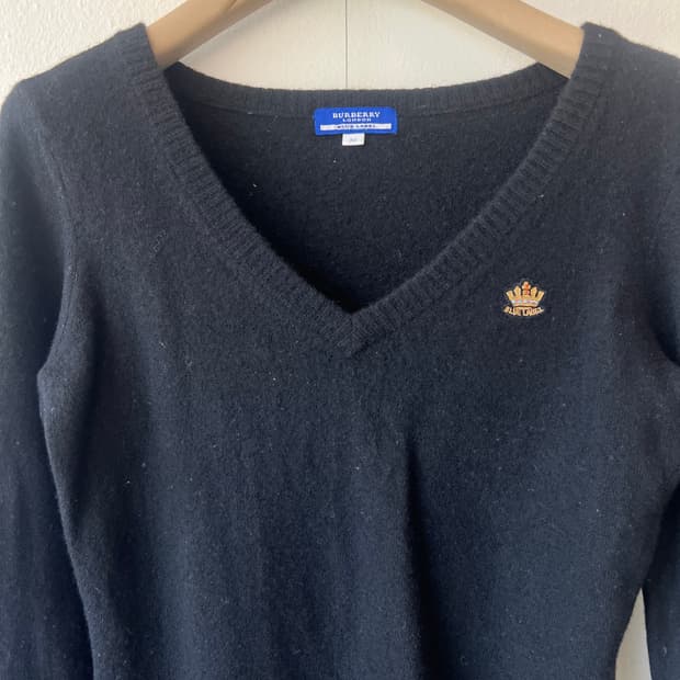 버버리 블루라벨 여성 블랙 브이넥니트 울니트 