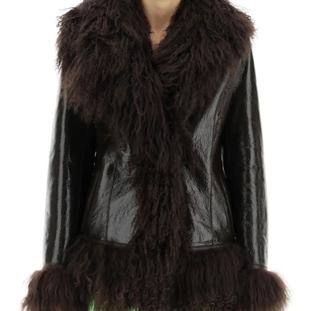 삭스파츠 블랙 가죽 시어링 코트