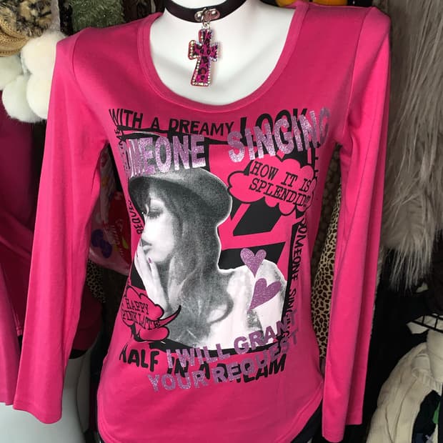 y2k emo punk 프린팅 핑크긴팔